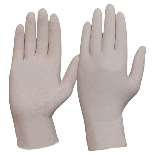 Pro Powder Free Disp. Latex Gloves Box/100: Close-up of hands wearing high-quality latex gloves, emphasizing excellent sensitivity and dexterity. Ideal for environments where powder contamination is a concern.