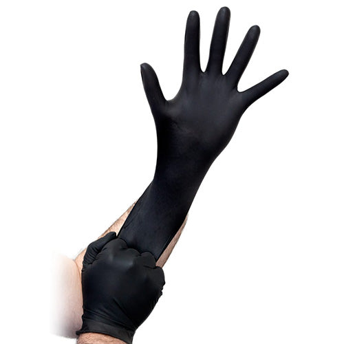 Load image into Gallery viewer, Esko Heavy Duty Nitrile Disp. Gloves, Box/100 shown on a person’s hands, highlighting their superior puncture resistance and textured grip, ideal for safety applications from New Zealand's Active Safety store.