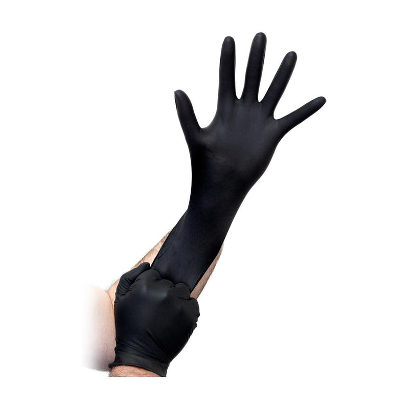 Load image into Gallery viewer, Esko Heavy Duty Nitrile Disp. Gloves, Box/100 shown on a person’s hands, highlighting their superior puncture resistance and textured grip, ideal for safety applications from New Zealand's Active Safety store.