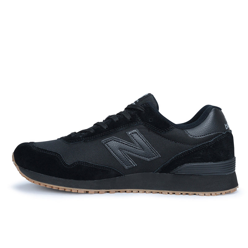 Load image into Gallery viewer, New Balance 515 SR Men's Non-Safety Shoe, Black, features a sleek design with a black upper and brown sole, ideal for workplace settings and long shifts.