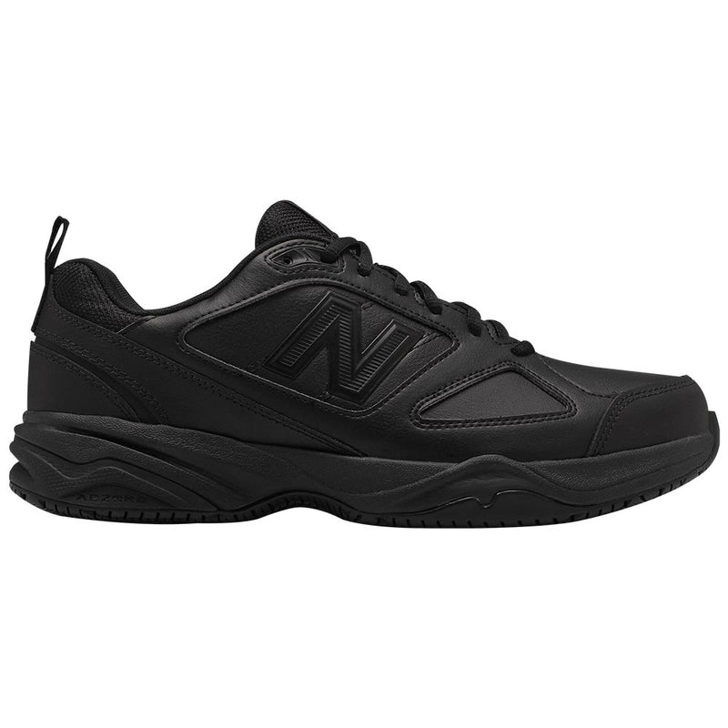 Load image into Gallery viewer, New Balance 626k2 Men's Non-Safety Shoe, Black: A black, low-top sneaker with a cushioned sole, lace-up design, slip-resistant outsole, and durable leather upper, ideal for industrial workers seeking comfort.