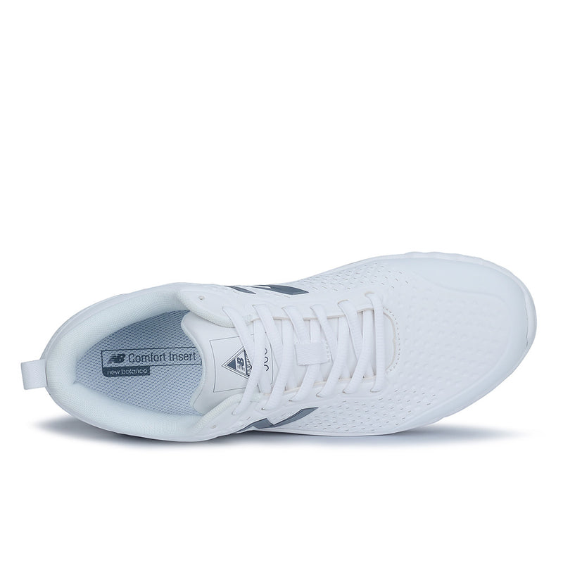 Load image into Gallery viewer, New Balance 906 SR Mens 2E Non-Safety Shoe, White, featuring a sleek design with a black stripe, slip-resistant outsole, and Fresh Foam midsole, suitable for workplace safety and comfort.