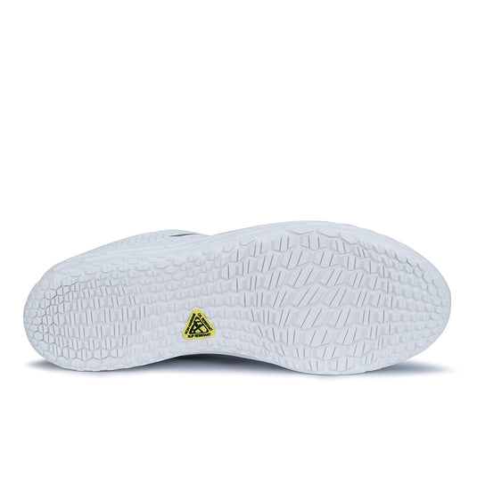 New Balance 906 SR Men's 2E Non-Safety Shoe in white, featuring a yellow logo, slip-resistant outsole, and Fresh Foam midsole, designed for workplace performance with a sleek, abrasion-resistant Hyposkin upper.
