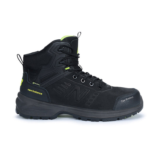 New Balance Calibre Zip Sided 2E Safety Boot, Black, featuring a sleek design with a YKK zipper and robust rubber outsole, ideal for workplace safety and comfort.