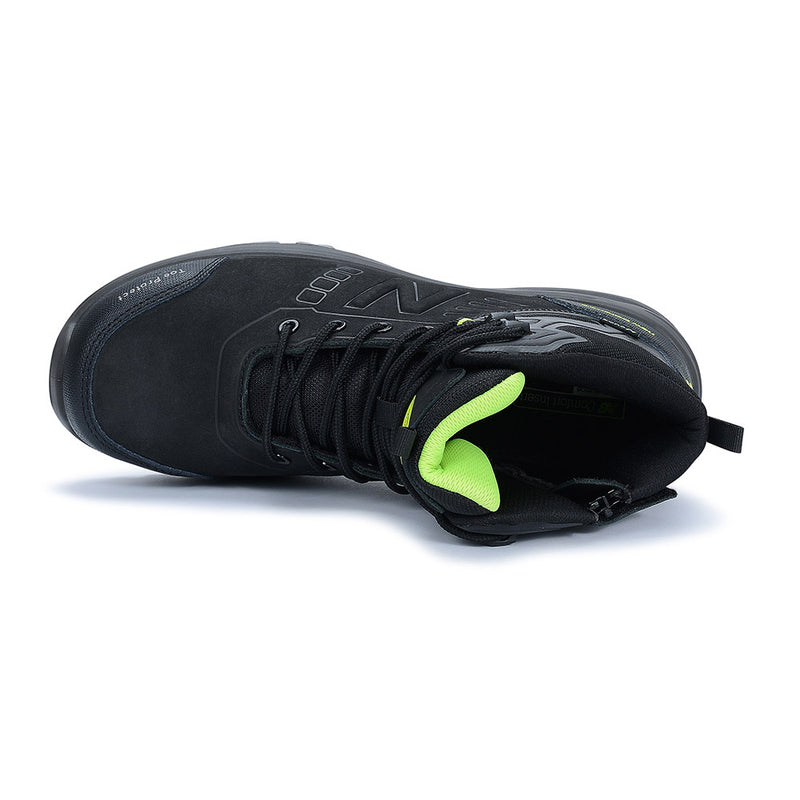 Load image into Gallery viewer, New Balance Calibre Zip Sided 2E Safety Boot, Black, features a durable nubuck leather upper with a composite toe, YKK zipper, and slip-resistant outsole, ideal for demanding work environments.