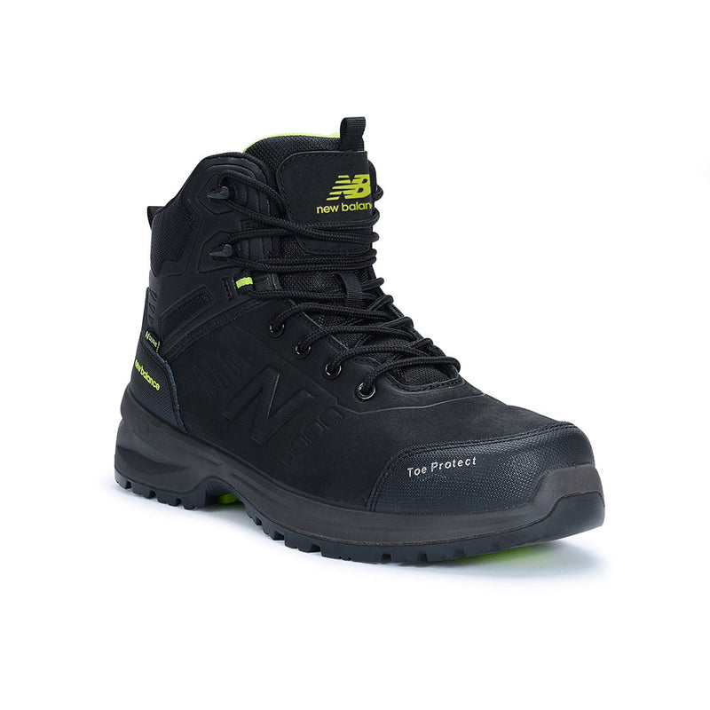 Load image into Gallery viewer, New Balance Calibre Zip Sided 2E Safety Boot in black features a premium nubuck leather upper, composite toe, and slip-resistant rubber outsole, designed for durability and comfort in demanding work environments.