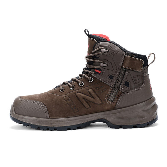 New Balance Calibre Zip Sided 2E Safety Boot features a robust design with a composite toe, water-resistant leather upper, and YKK zipper, ideal for demanding worksites.
