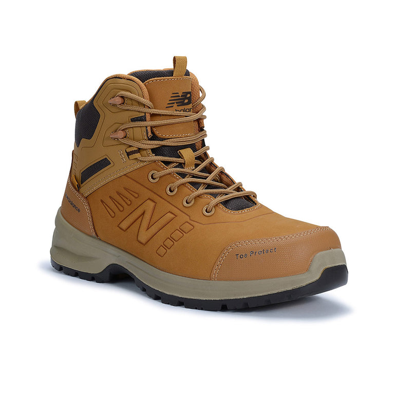 Load image into Gallery viewer, New Balance Calibre Zip Sided 2E Safety Boot, Wheat, featuring a durable nubuck leather upper, composite toe, and YKK zipper, offers comfort and protection essential for active safety work environments.