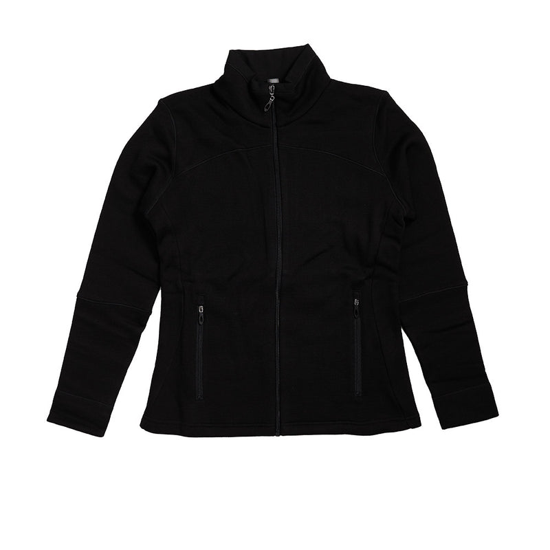 Load image into Gallery viewer, Metro Womens Merino Jacket, Black, featuring a full front zip closure and two angled pockets, designed for durability with merino wool and nylon blend, ideal for safety and work environments.