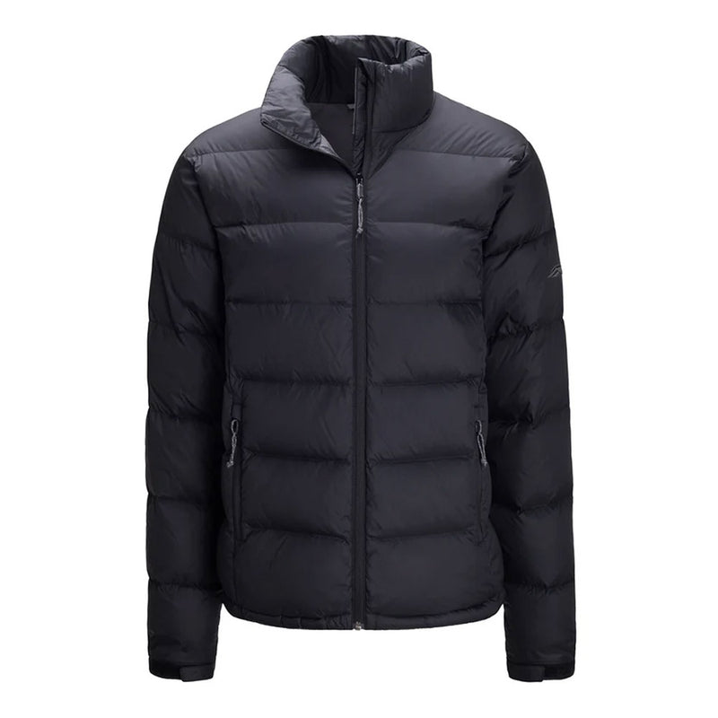 Load image into Gallery viewer, Macpac Adult Halo Down Jacket, Black, featuring a quilted design with a stand-up collar, full-length zipper, and zippered hand pockets, ideal for cold weather protection and responsible sourcing.