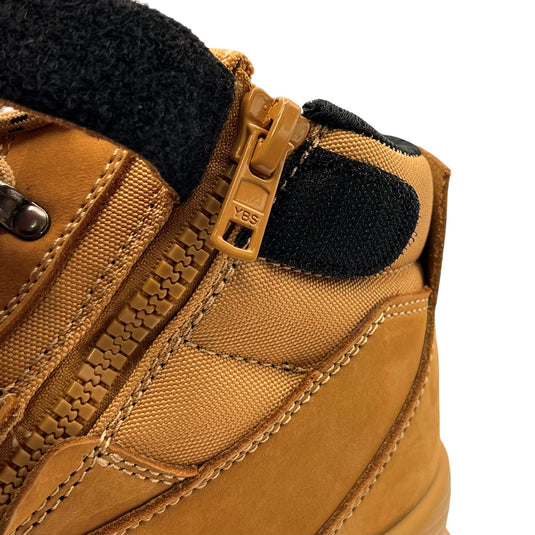 Apex Murray Zip Safety Boots feature a robust full-grain cow nubuck leather design with a steel toe cap, non-slip dual density PU sole, and convenient zip side for easy wear, ideal for workplace safety.