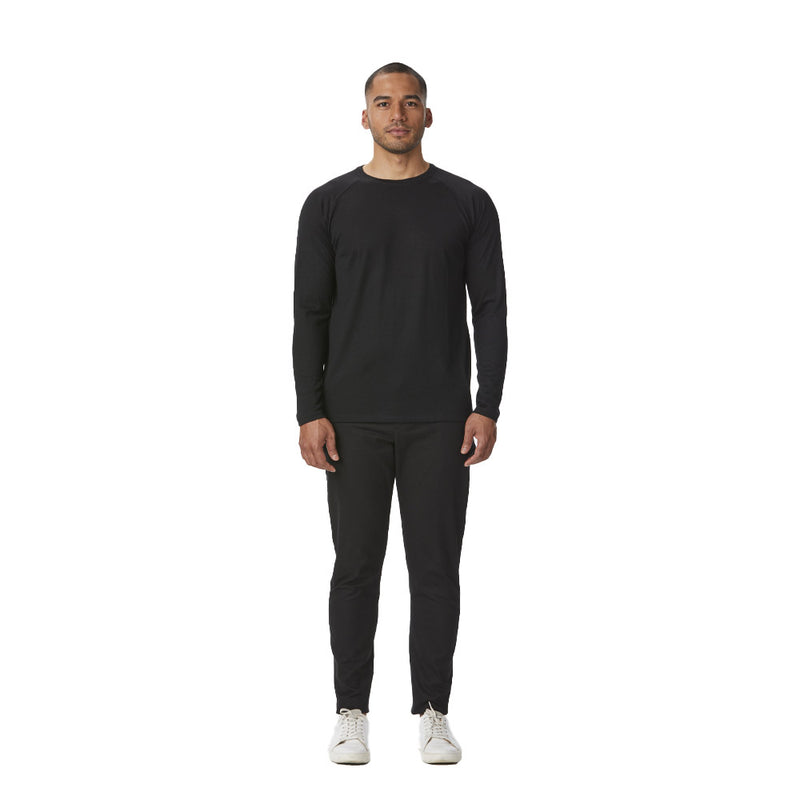 Load image into Gallery viewer, Kepler Mens Merino Base Layer, Black, features a fitted crew neck design with long raglan sleeves, crafted from superfine 195gsm merino wool, offering lightweight warmth and breathability for outdoor activities.