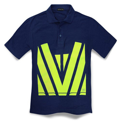 Classic Hi Vis Cotton Polo Shirt featuring a button-through placket and high-visibility printing on the front and back, ideal for safety-oriented environments. Made from a cotton-polyester blend for comfort and durability.