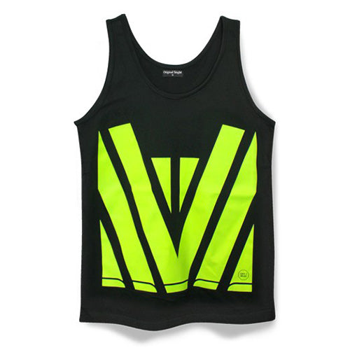 Classic Hi Vis Cotton Singlet: A black and yellow sleeveless top designed for safety and visibility, featuring high-visibility printing on both front and back, crafted from durable 100% cotton, ideal for active work environments.