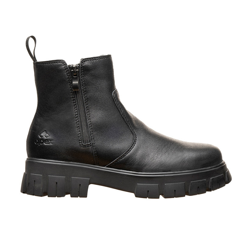 Load image into Gallery viewer, Apex Nancy Safety Boots featuring a fine leather upper, YKK zipper, and steel safety toe cap. Designed for comfort and durability with a slip-resistant sole, ideal for work and beyond.