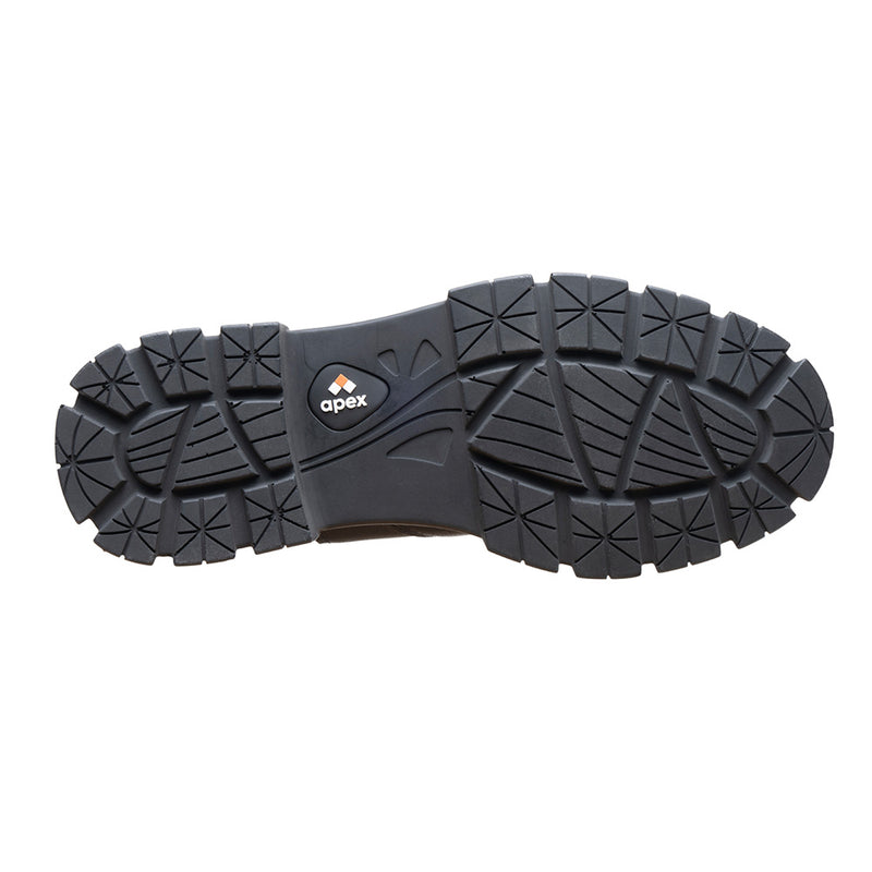 Load image into Gallery viewer, Apex Nancy Safety Boots featuring a fine leather upper, steel safety toe cap, elasticated side, YKK zip, full PU outsole, Poron innersole, and slip-resistant sole, designed for all-day comfort and protection.