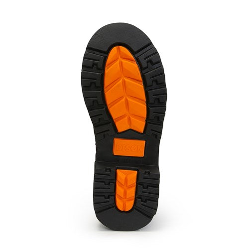 Load image into Gallery viewer, Bison Neo Safety Gumboot, featuring a durable high-density sole with multi-directional cleats, designed for robust environments like farming and mining. Neoprene liner provides warmth, with quick entry and exit features.