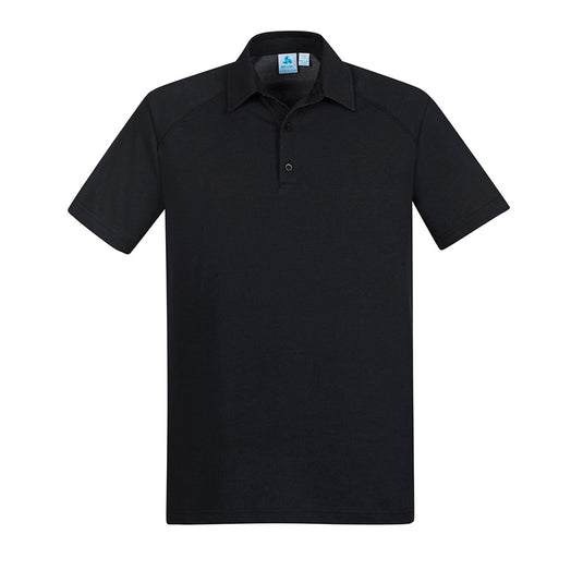 Biz Byron Short Sleeve Polo Shirt featuring a polished jersey fabric with a modern self-fabric collar, button placket, and a loose pocket, designed for comfort and a luxe feel ideal for workplace uniforms.
