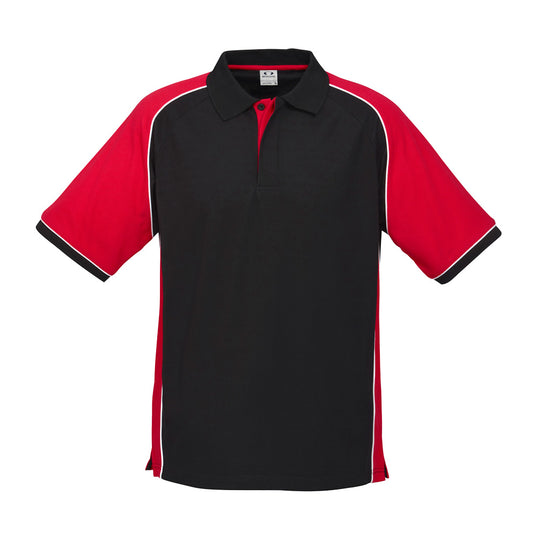 Biz Nitro Short Sleeve Polo Shirt, featuring bold contrast panels and durable pique fabric, designed for easy identification and comfort. Includes knitted collar, cuffs, and a loose pocket for functionality.