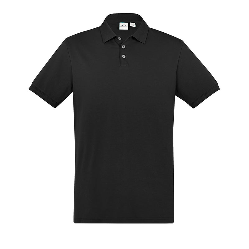 Load image into Gallery viewer, Biz Mens City Short Sleeve Polo features a classic design with a unique waffle knit collar and cuff, pearlised buttons, and a longer length with side splits for comfort and style.