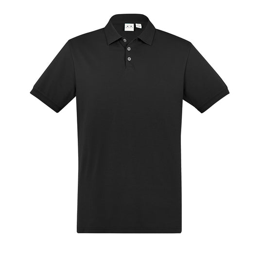 Biz Mens City Short Sleeve Polo features a classic design with a unique waffle knit collar and cuff, pearlised buttons, and a longer length with side splits for comfort and style.