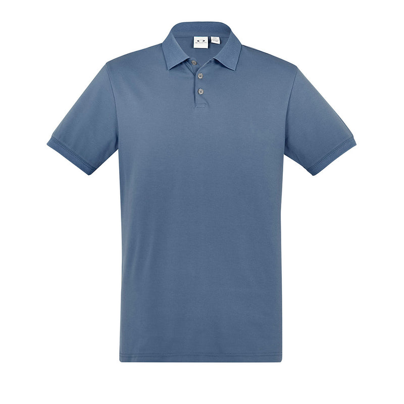 Load image into Gallery viewer, Biz Mens City Short Sleeve Polo, featuring a unique waffle knit collar and cuff, crafted from breathable cotton with elastane. Designed for comfort and style, it includes a loose pocket and side splits.