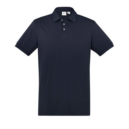 Biz Mens City Short Sleeve Polo featuring a waffle knit collar and cuffs, crafted from breathable cotton with elastane. Designed for comfort and style, ideal for professional and active settings.