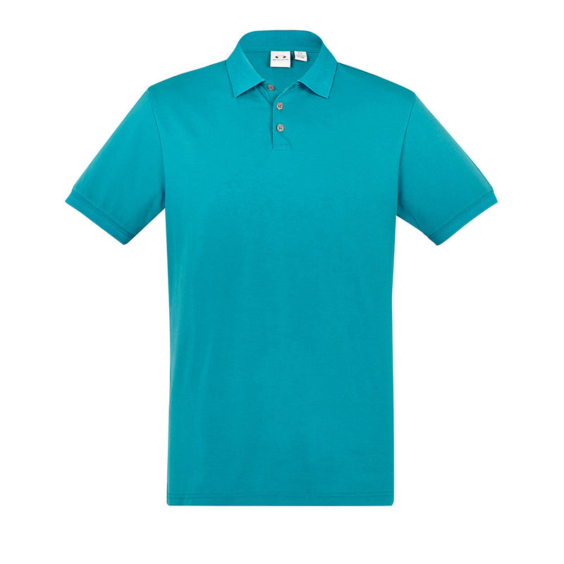 Load image into Gallery viewer, Biz Mens City Short Sleeve Polo featuring a unique waffle knit collar and cuffs, pearlised buttons, and a loose pocket, designed for comfort and style with breathable cotton and elastane stretch.