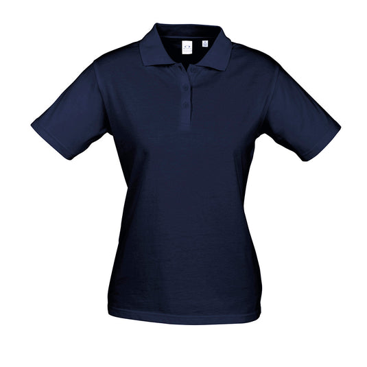 Biz Ladies Ice Cotton Polo Shirt featuring a matching knitted collar, slimline placket, and twin needle stitched sleeves, ideal for workplace uniforms from Active Safety's premium clothing range.