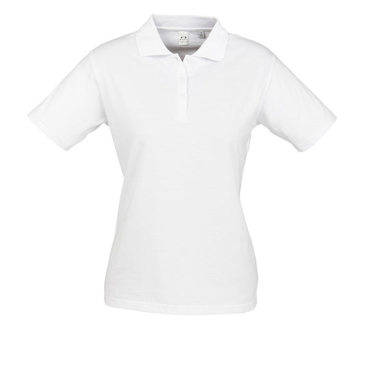 Biz Ladies Ice Cotton Polo Shirt featuring a matching knitted collar with slimline placket, twin needle stitched sleeves and hem, and a taped shoulder, ideal for workplace uniforms from Active Safety.