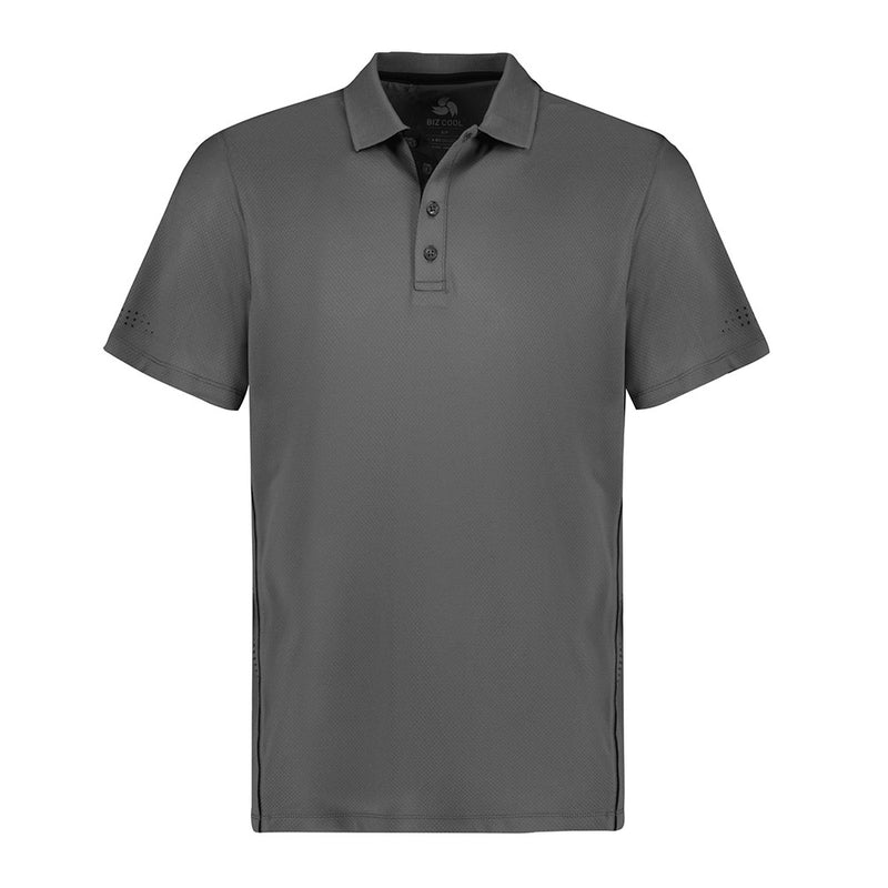 Load image into Gallery viewer, Biz Mens Balance Short Sleeve Polo Shirt featuring a flat knitted collar, dynamic side piping, and unique accent prints. Designed in a breathable stretch honeycomb knit, it offers comfort and style for active settings.