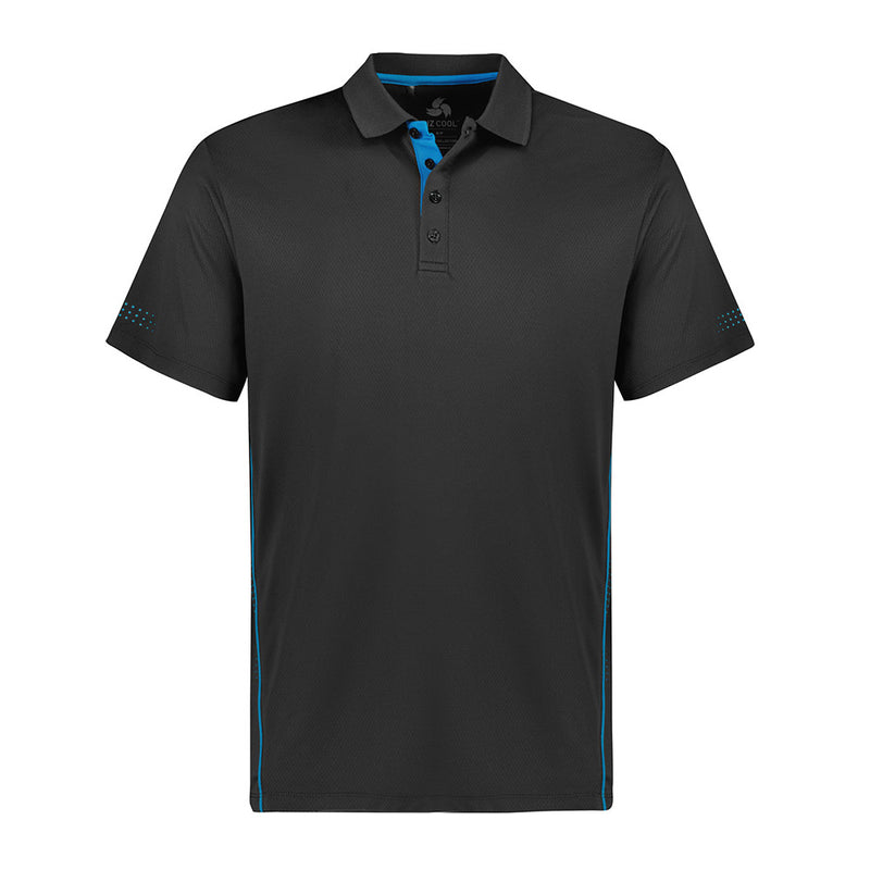 Load image into Gallery viewer, Biz Mens Balance Short Sleeve Polo Shirt featuring a stretch honeycomb weave, flat knitted collar, and contrast piping. Ideal for active safety wear with dynamic accent prints and a longer length for coverage.