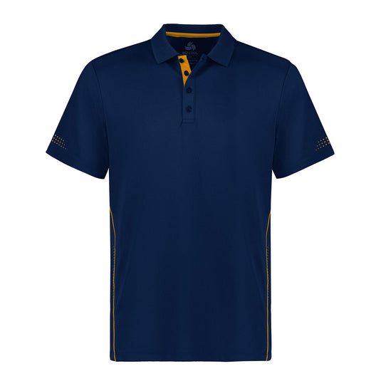 Biz Mens Balance Short Sleeve Polo Shirt with flat knitted collar, dynamic contrast piping, and unique torso and back neck prints, designed for comfort and performance, ideal for active safety environments.