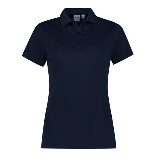 Biz Womens Action Short Sleeve Polo featuring a self-fabric collar and recycled pearlized buttons, designed for breathability and comfort with its Biz Cool sports knit, ideal for active and workplace settings.