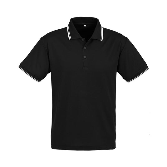 Biz Cambridge Short Sleeve Polo with a twin striped collar and cuffs, crafted from cotton-backed fabric for a fresh feel, featuring a loose pocket. Ideal for workwear, combining comfort with a professional look.