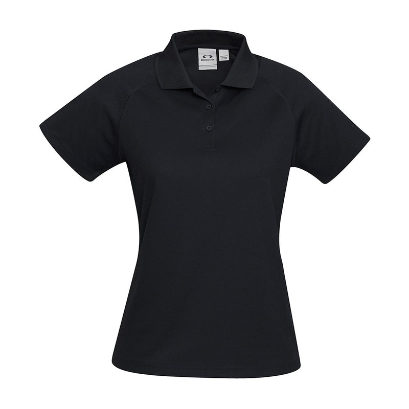 Load image into Gallery viewer, Biz Womens Sprint Short Sleeve Polo featuring a breathable, open-weave mesh knit. Designed with a matching collar and raglan sleeves, ideal for active wear. Perfect for comfort and durability in various activities.