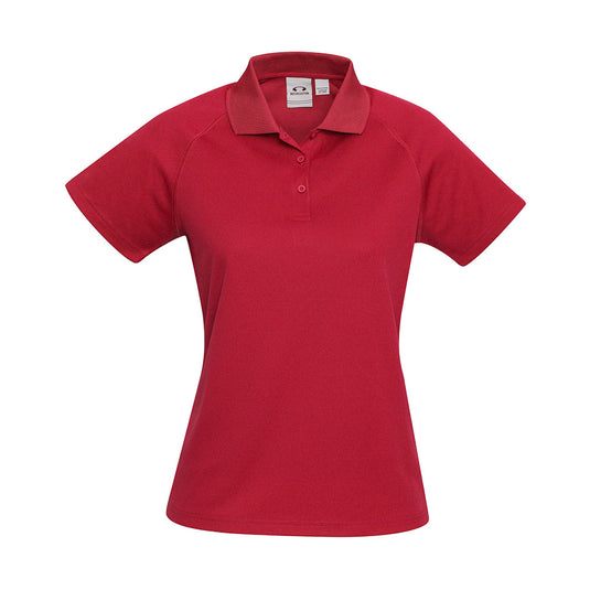 Biz Womens Sprint Short Sleeve Polo features a simple, breathable mesh knit design with a durable raglan sleeve and slimline placket, ideal for active and safety-focused environments.