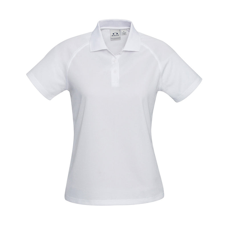 Load image into Gallery viewer, Biz Womens Sprint Short Sleeve Polo featuring a breathable mesh knit with a slimline placket and durable raglan sleeves, ideal for active use in safety-oriented environments.