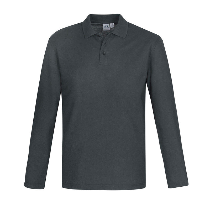 Load image into Gallery viewer, Biz Mens Crew Long Sleeve Polo, featuring durable top-stitched armholes, twin needle sleeves, and a sleek knitted flat collar, designed for workplace safety and comfort, ideal for New Zealand's active environments.