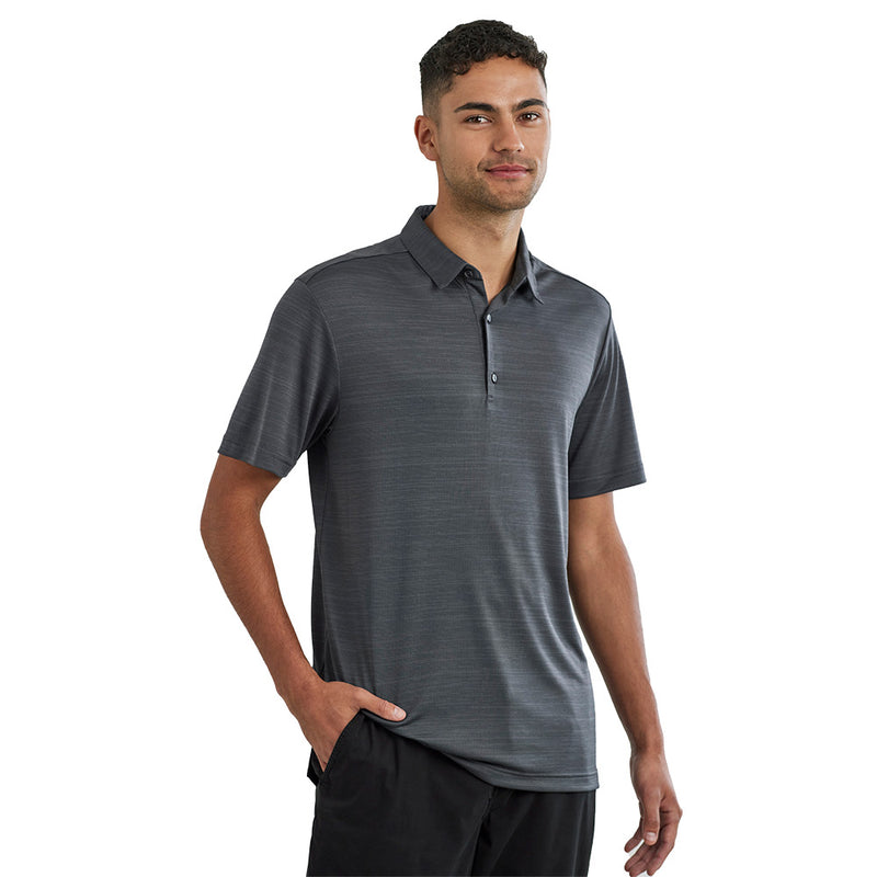 Load image into Gallery viewer, Biz Mens Orbit Short Sleeve Polo showcasing a sleek space-dye knit design, featuring a modern two-piece collar, integrated placket, and side splits, perfect for versatile, eco-friendly sportswear or everyday use.