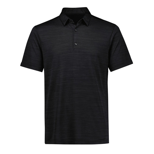 Biz Mens Orbit Short Sleeve Polo features a space-dye effect with a sleek, modern look, including a two-piece collar, grown-on placket, and side split hem, ideal for versatile, eco-friendly wear.