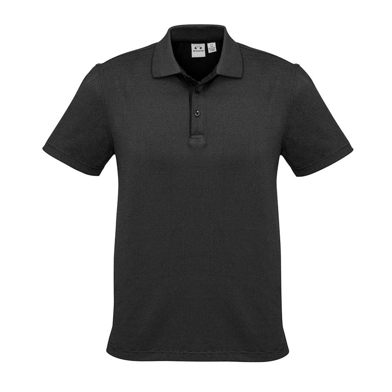 Load image into Gallery viewer, Biz Mens Shadow S/S Polo featuring a sleek knitted flat jacquard collar and a soft-feel, cross-dyed tonal fine stripe pattern, ideal for workplace settings.