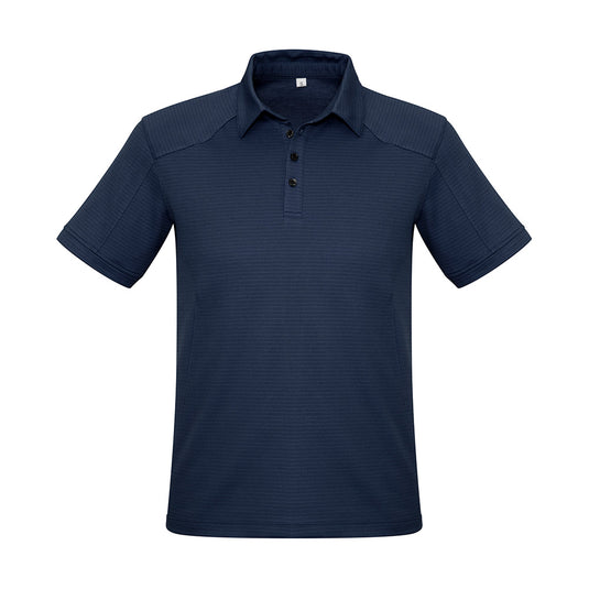 Biz Men's Profile Polo Shirt featuring a self-fabric collar and sleeve cuff, loose pocket, and shoulder stitching detail. Made from breathable 55% cotton and 45% polyester jersey knit, perfect for active and professional settings.