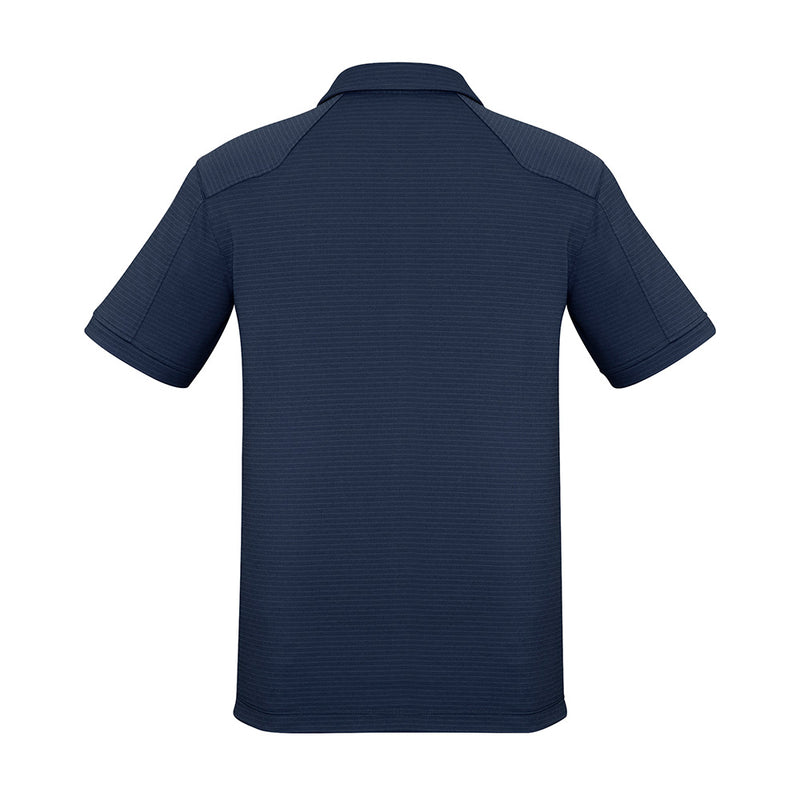 Load image into Gallery viewer, Biz Men's Profile Polo Shirt showcasing back view, featuring shoulder and side panel stitching detail, self-fabric collar, and sleeve cuff. Ideal for safety-conscious workplaces, blending comfort with professional style.