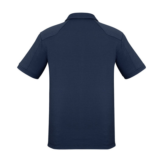 Biz Men's Profile Polo Shirt showcasing back view, featuring shoulder and side panel stitching detail, self-fabric collar, and sleeve cuff. Ideal for safety-conscious workplaces, blending comfort with professional style.