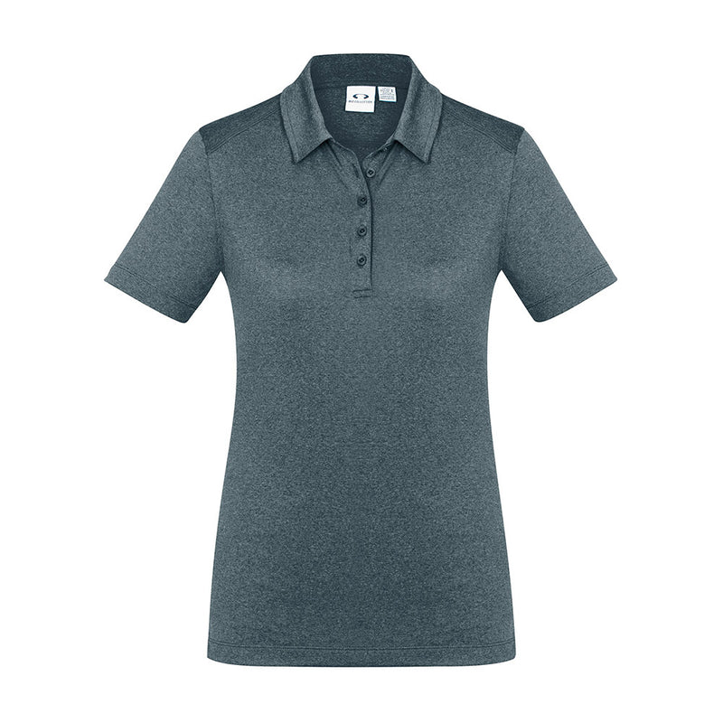 Load image into Gallery viewer, Biz Womens Aero Short Sleeve Polo Shirt featuring a heathered marle pattern, flat-locked shoulder seams, and a self-fabric collar, designed for comfort with breathable, anti-shrink, anti-fade micro polyester.