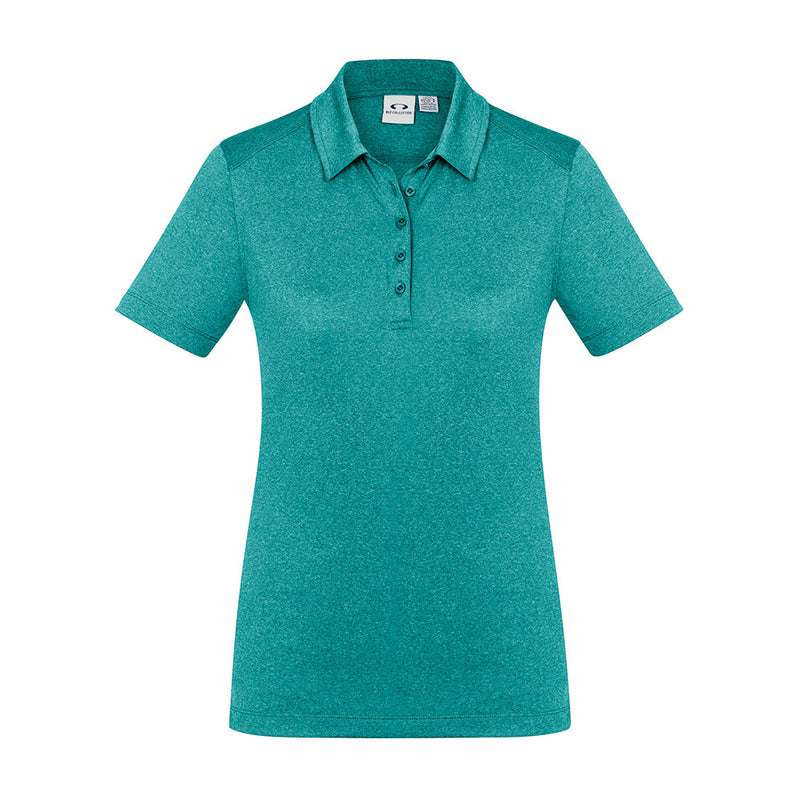 Load image into Gallery viewer, Biz Womens Aero Short Sleeve Polo Shirt features a heathered marle fabric, flat-locked shoulder seams, and a self-fabric collar, offering breathable comfort and modern design for active workplace settings.