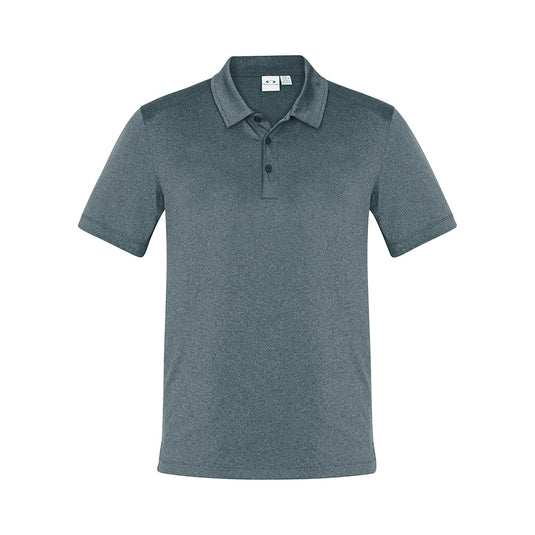 Biz Aero Short Sleeve Polo Shirt showcasing a modern heathered marle design with flat-locked seams and a self-fabric collar, ideal for active comfort with anti-shrink, anti-fade features.