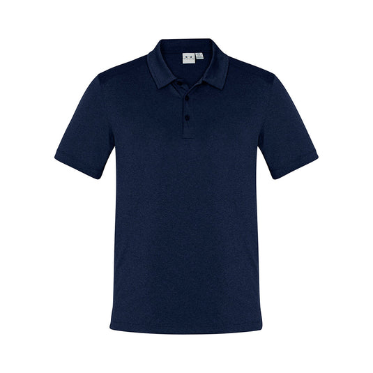 Biz Aero Short Sleeve Polo Shirt featuring a heathered marle pattern and flat-locked shoulder seams, designed for comfort and durability with anti-shrink, anti-fade fabric, ideal for active and safety-focused environments.