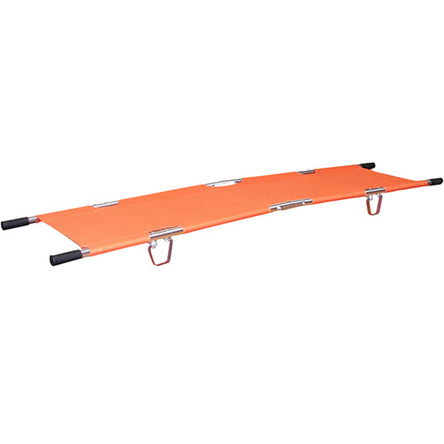 Load image into Gallery viewer, Double Folding Stretcher with lightweight alloy frame and metal handles, designed for easy transport. Folds compactly for storage. Comes with a carry bag, ideal for safety and emergency use.